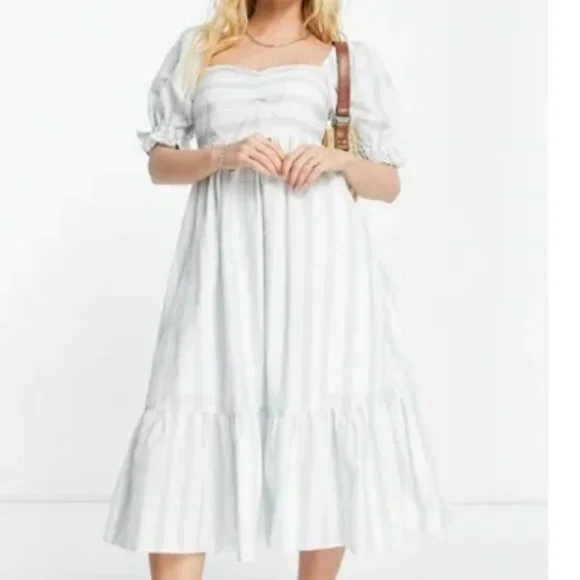Abercrombie and Fitch Aqua and White Striped Ruffle Babydoll Maxi Dress XS - Picture 2 of 6